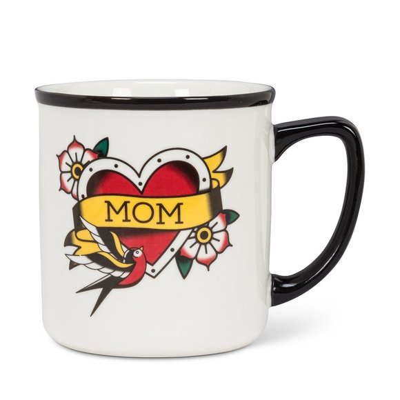 Exclusive "Mom" Tattoo Oversized Stoneware Mug - Oldschool Design - Picture 3 of 6